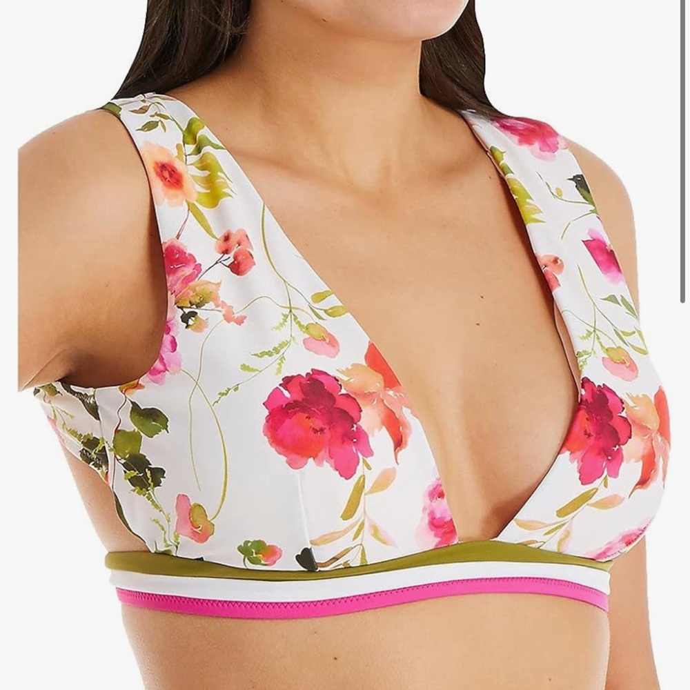 NWT NANETTE LEPORE alana cut out white and pink Floral Bikini Top size 8/M